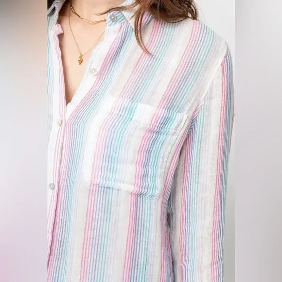 Rails Ellis Iris Gauze Long Sleeve Blouse Stripes Summer Medium - Picture 3 of 12